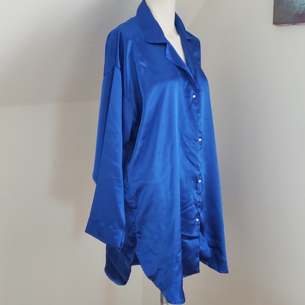 Vintage Victoria's Secret Gold Label Blue Satin Button Up Nightgown Size P/S